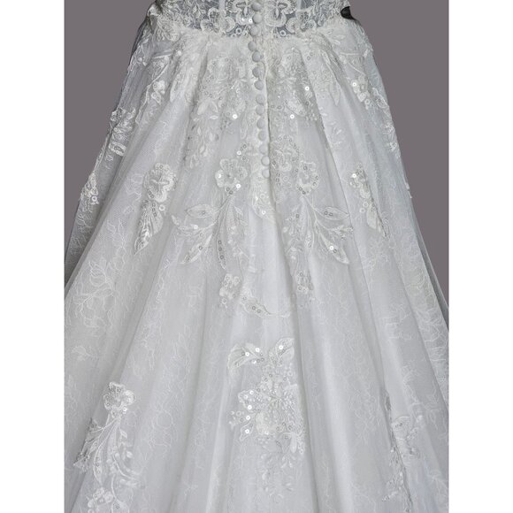 NWOT Ivory Lace Embroidered A-Line Shrug Sleeve Wedding Gown - Da Vinci - Picture 11 of 14